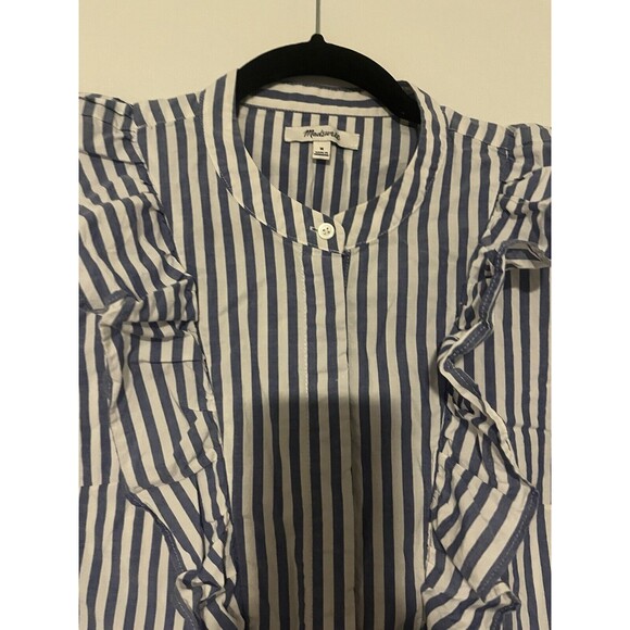 Madewell Whitney Striped Ruffle Blouse M Blue White - Picture 8 of 11